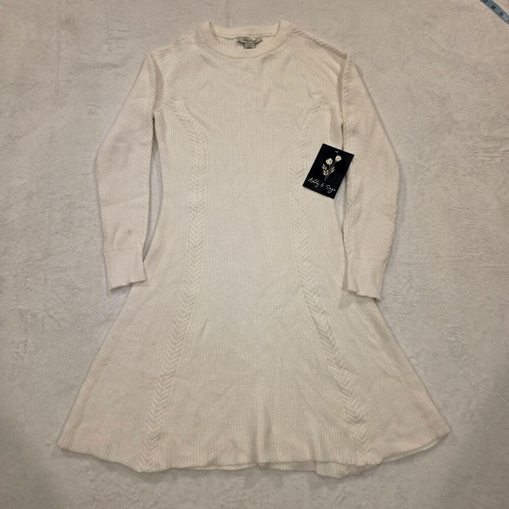 Ashley and Sage White Dress Large Long Sleeve NWT